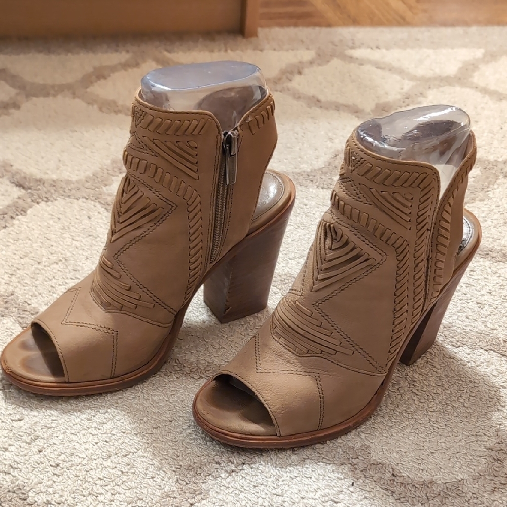 Vince Camuto Tan Heeled Peep-Toe Boots